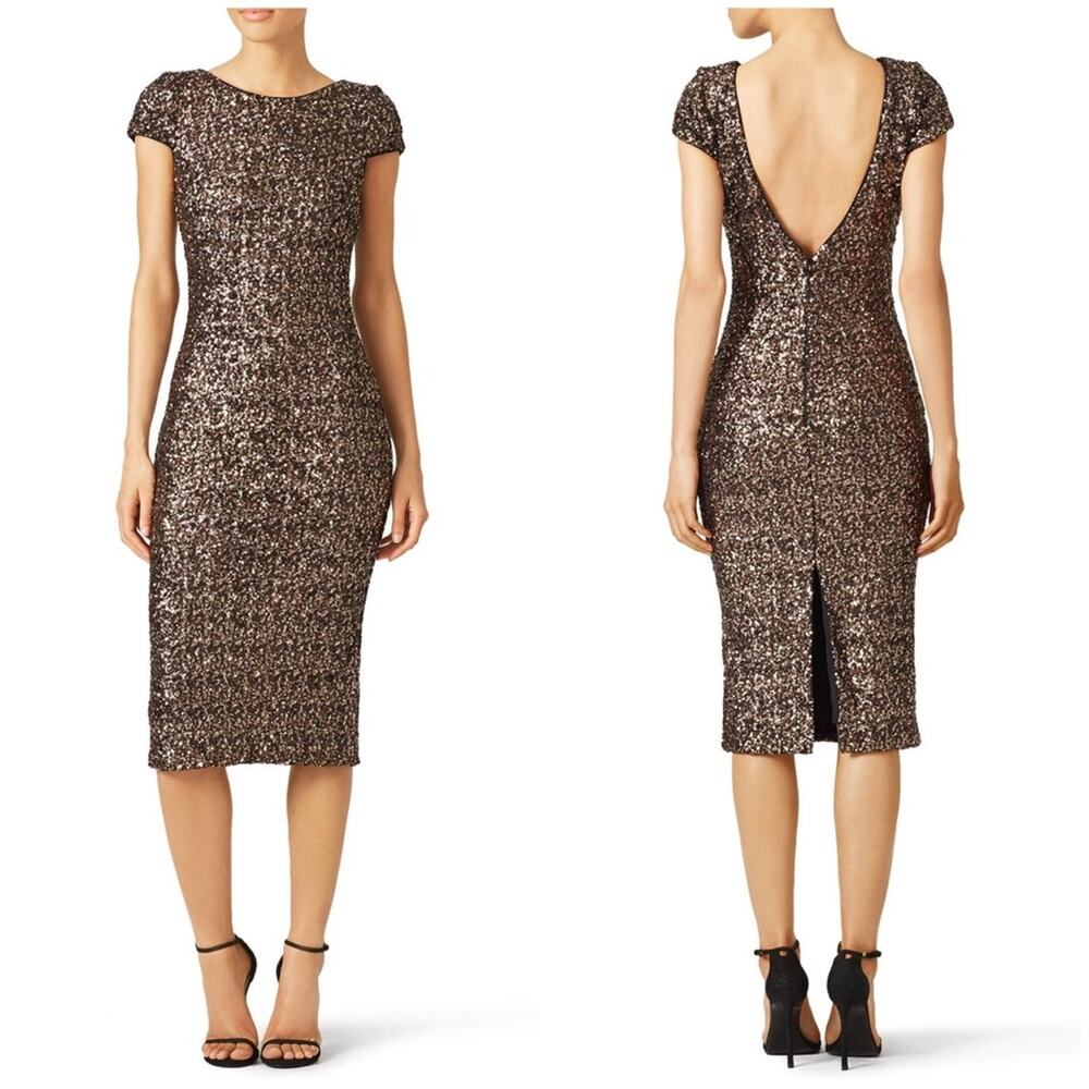 Slate & Willow Dress Womens Large Gold Silver Sequin Party Midi NYE Holiday